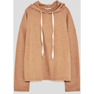 Zara Pearl  Sweatshirt Sweater Pullover Hooded Tan Camel Size Small